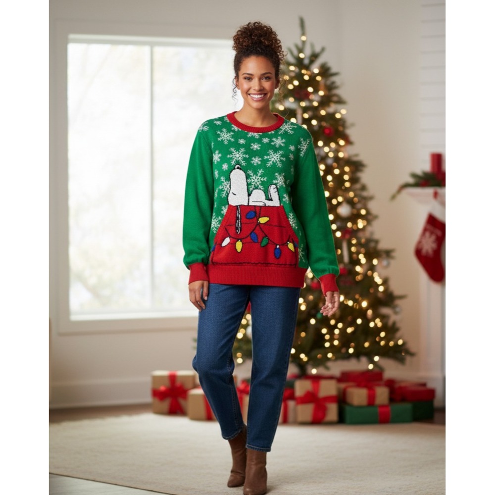 Peanuts Snoopy Ugly Christmas Sweater Adult XL Festive Holiday Party Kidcore Fun